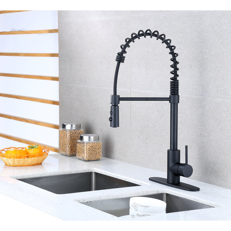 RunFine Group Lincoln Pull Down Kitchen Faucet, Matte Black