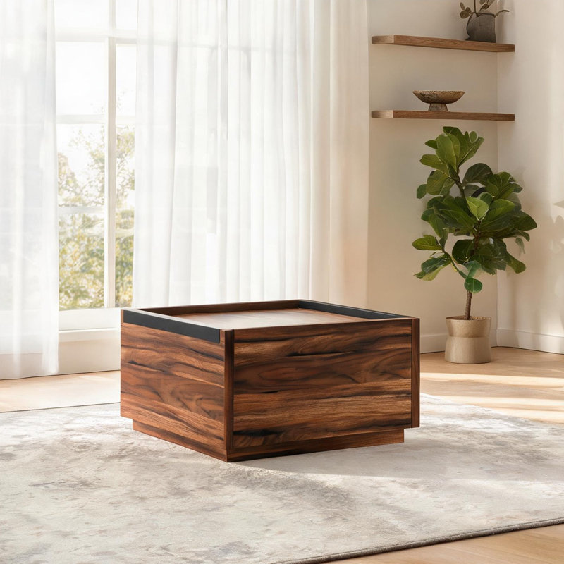 Table basse carrée en bois d'ingénierie avec tiroirs à extension complète, finition brun chaud, 31 po x 31 po, style moderne pour le salon