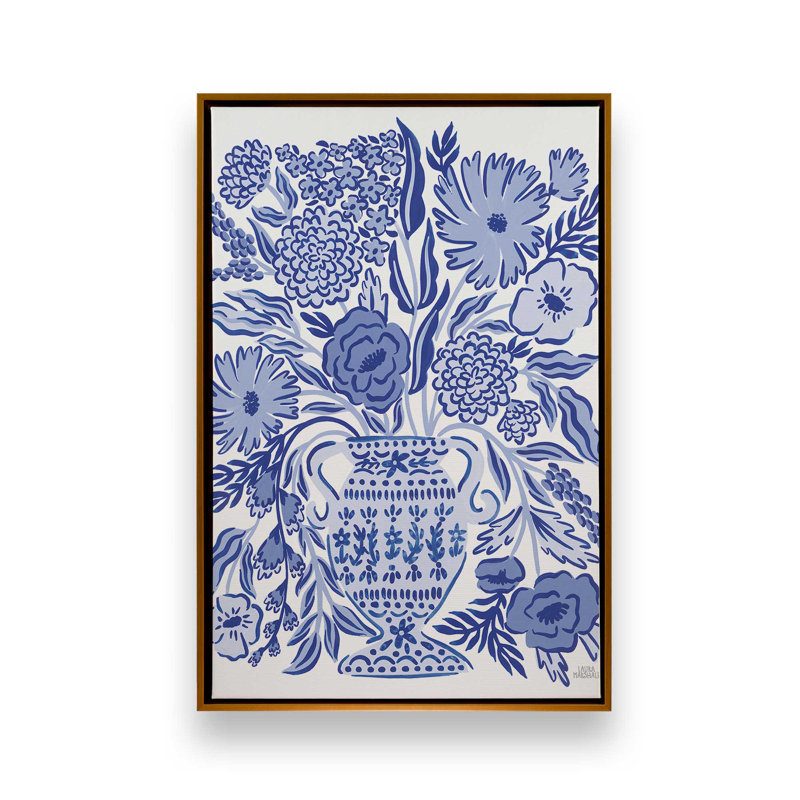 «Blue Reverie III» par Laura Marshall, reproduction d'art, H 40 po x l 30 po, Cadre flottant, Doré