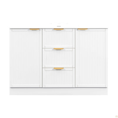 Armoire de salle de bain 47,8 pouces, base de meuble-lavabo autoportant en panneau de fibres à densité moyenne avec 2 tiroirs et 2 portes, armoire de rangement avec support à deux niveaux, tablettes réglables, charnières à fermeture en douceur, blan
