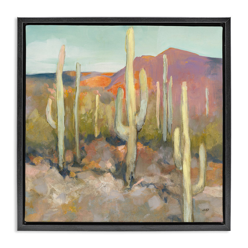 Paysage de désert de cactus doux, Cadre flottant noir de jais, H 25 po x l 25 po