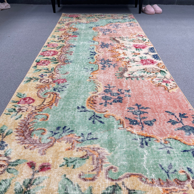 Tapis vert traditionnel en laine 35,4 x 100,8 pouces