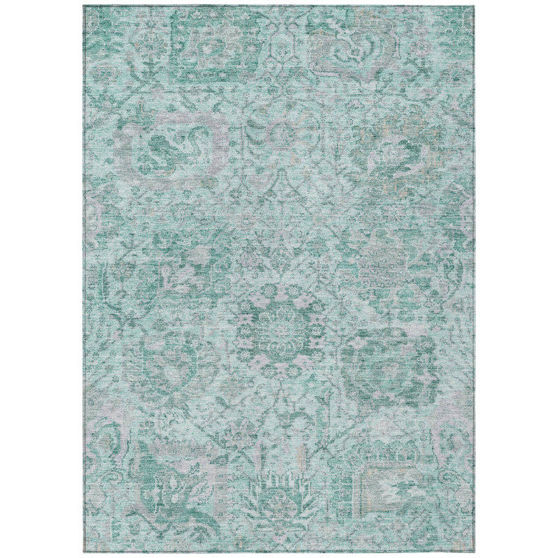 Tapis extérieur lavable bleu sarcelle et gris 10 'X 14'