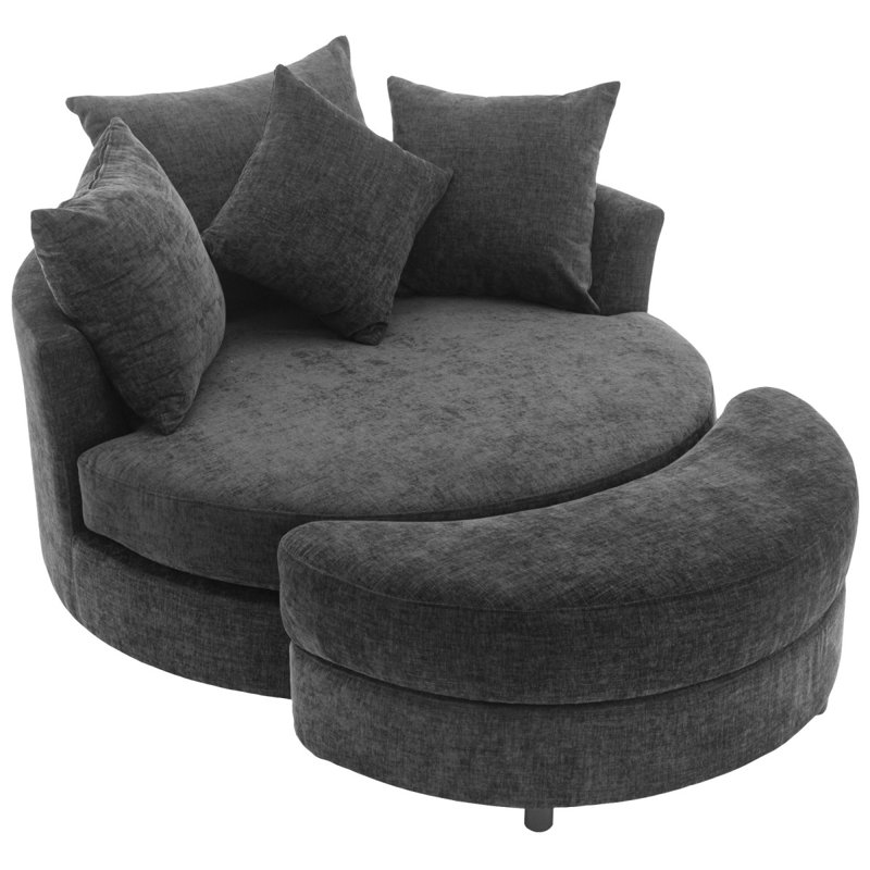 Orisfur. 360-Degree Swivel Accent Barrel Chair With Storage Ottoman & 4 Pillows, Modern Chenille Leisure Chair Round Accent