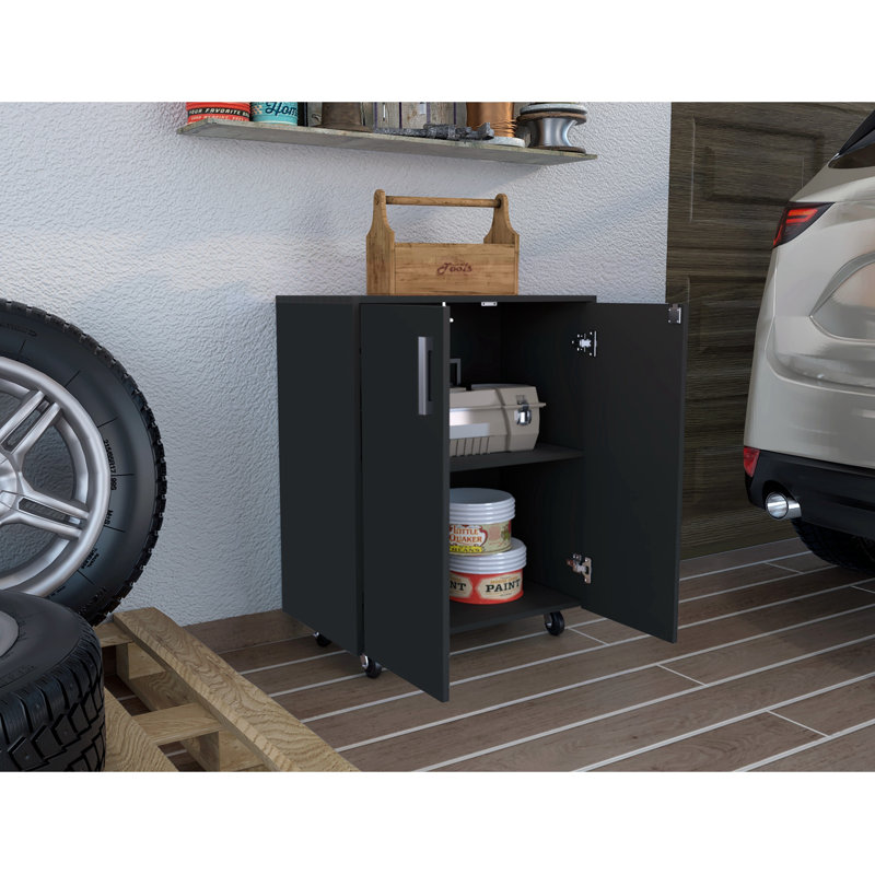 Armoire de rangement, porte double et roulettes