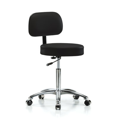 Brockhausen PERCH Chrome Walter Height Adjustable Exam Stool with Backrest | Medium Bench Height 21-28.5" by Orren Ellis