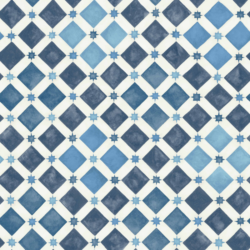 Zellige Geometric Wallpaper Roll, China Blue/White