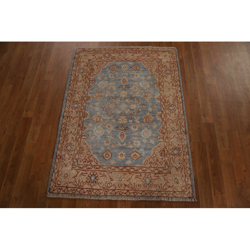 Tapis oriental en laine à motif végétal Oushak noué à la main 3 x 4