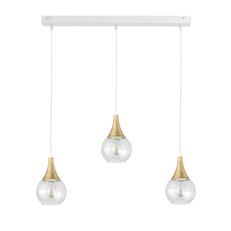 Olin - Light Clear Black Kitchen Island Pendant, 29cm H x 60cm W x 60cm D, Clear White/Gold, 3