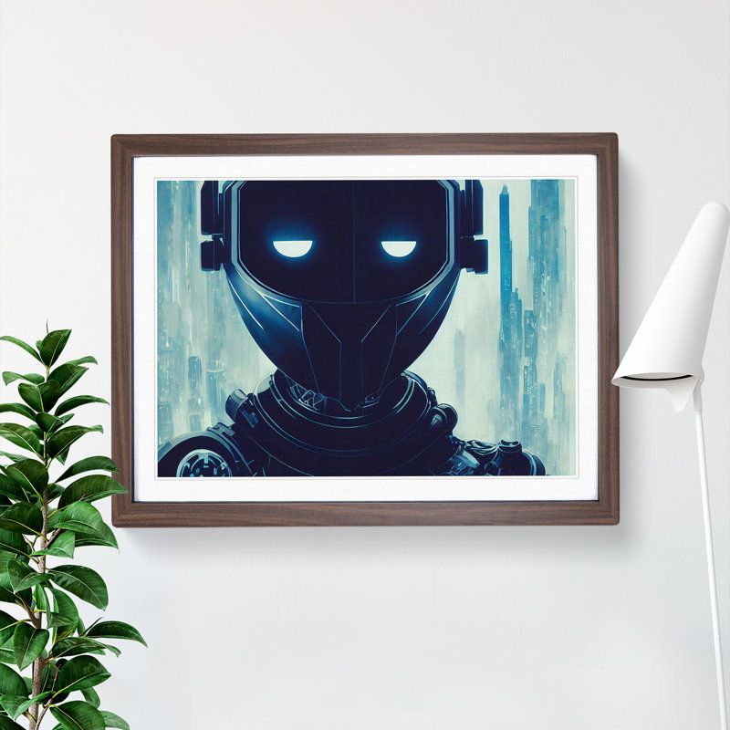 Cyberpunk Robot - Framed Print, 46cm H x 64cm W x 2cm D, Walnut