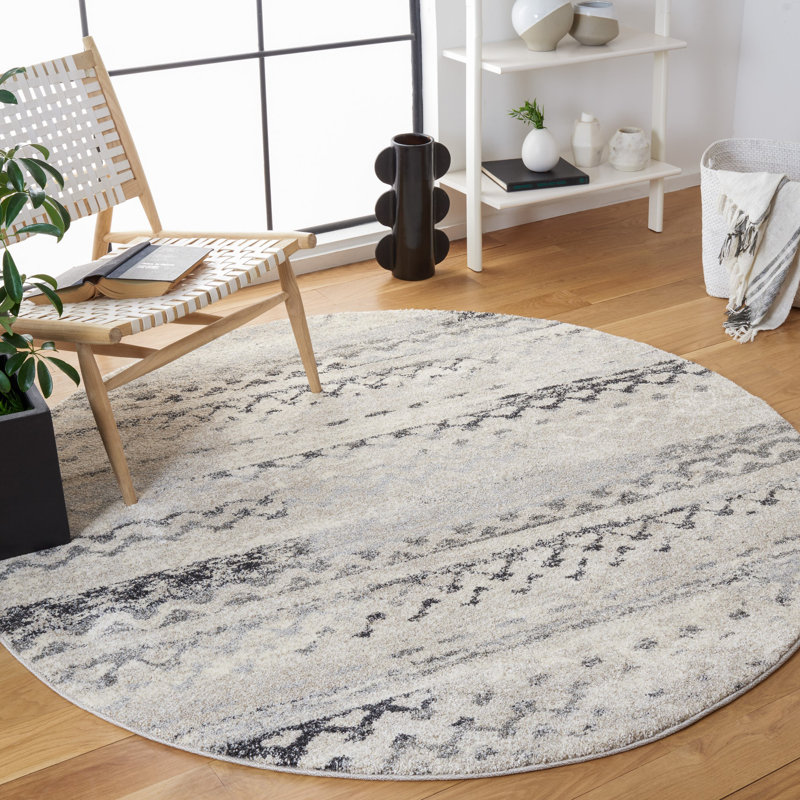 Tapis performance à motif abstrait rétro Sabang, Rond 4 pi
