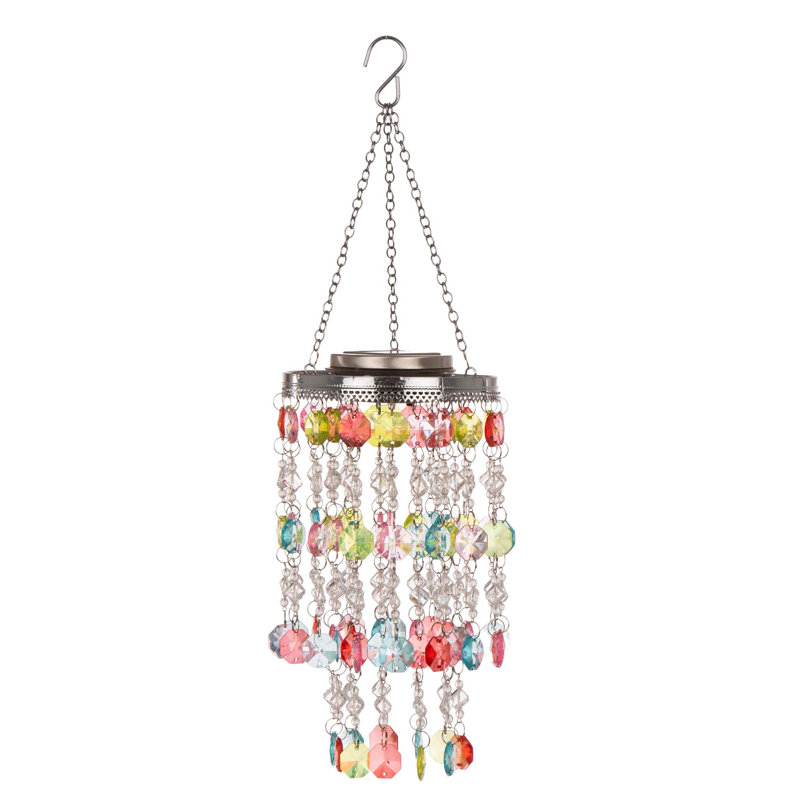 Carillons lumineux 19,25 "à suspendre à l'énergie solaire avec perle acrylique multicolore, Marine / Rouge