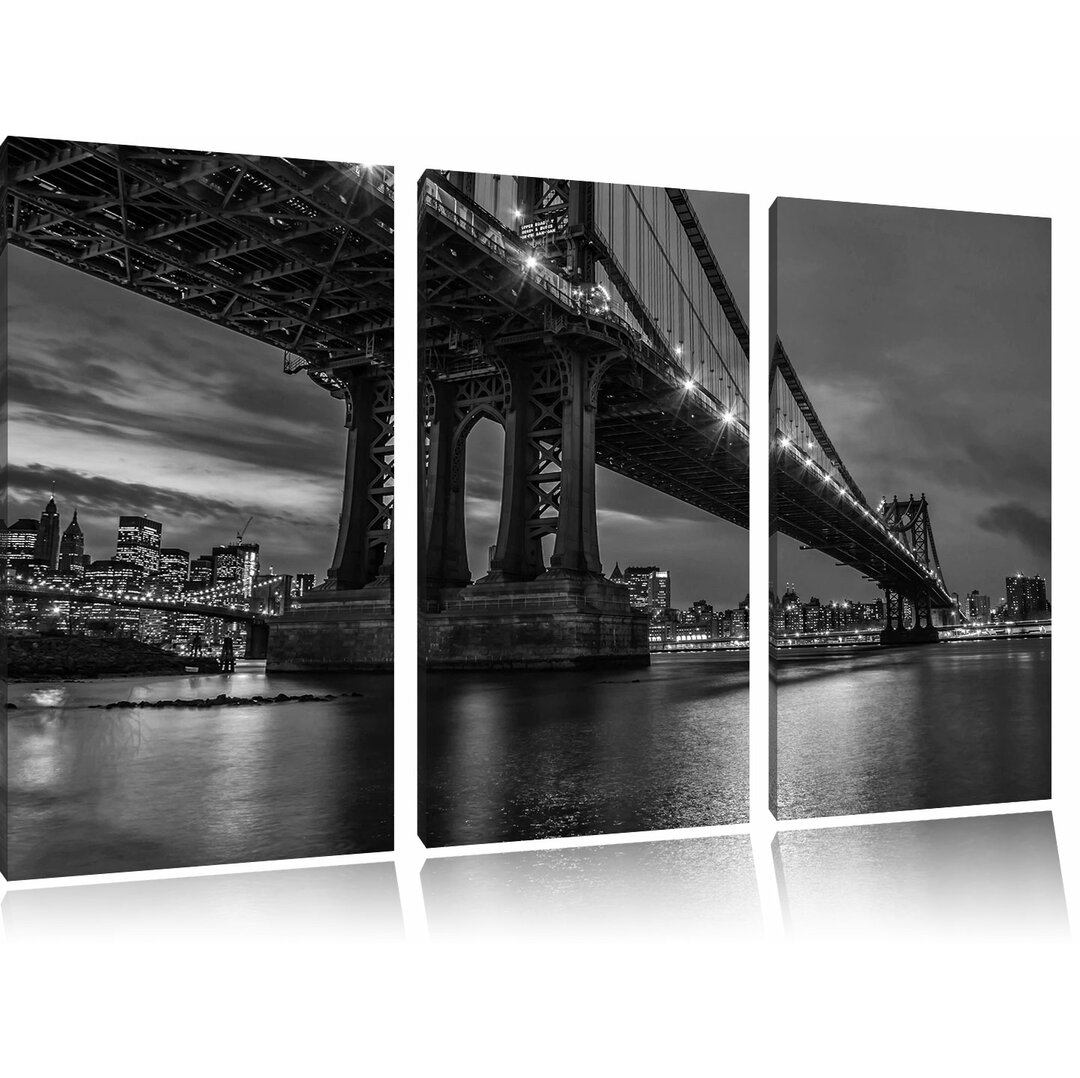 3-tlg. Leinwandbilder-Set „Manhatten Brücke New York“, Fotodruck