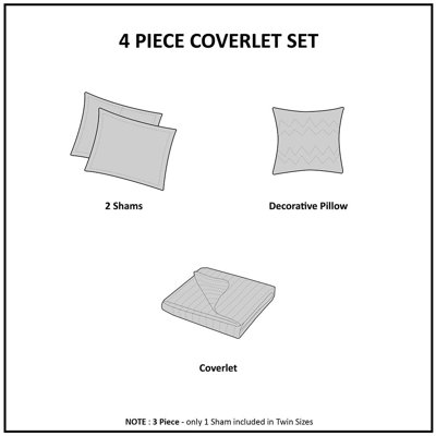 Madison Park Celeste White Reversible Ruffle 4-Piece Full/Queen Quilt Set with Throw Pillow