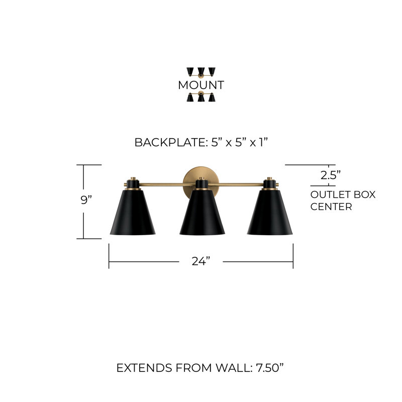 3 - Light Dimmable Vanity Light, Black