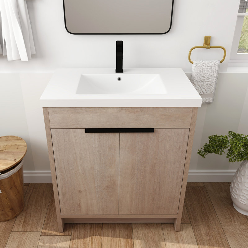 Meuble-lavabo autoportant de 30 pouces avec lavabo en résine et 2 portes d'armoire à fermeture en douceur, 30"