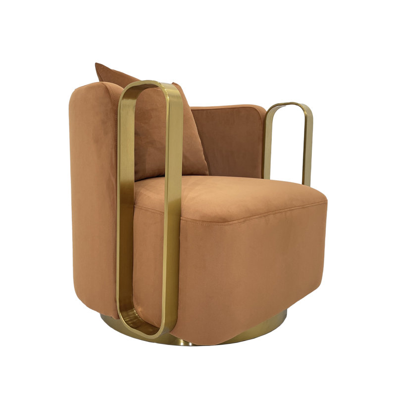 Accent Chair With Fabric Cushion, Orange Velvet