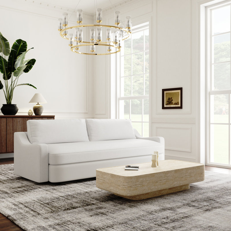 90" Greyish White Down Feather Linen Upholstered Deep Sofa with Reversible Cushions