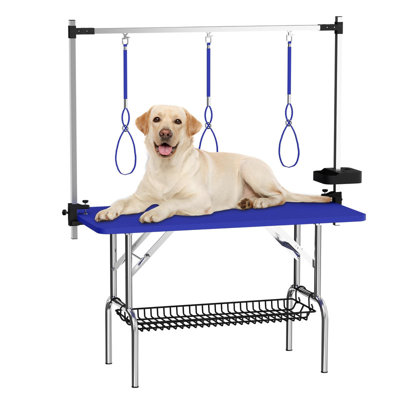 47'' Large Dog Grooming Table Stainless Steel Foldable Grooming Table for Dogs at Home Adjustable Height Arms Pet Station with Nooses, Mesh Tray, Tool Organizer