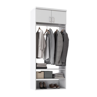 Tranquil White 25.5" Wall-Mounted Closet Section with Slab Doors, 1 Clothing Rod & 3 Shelves