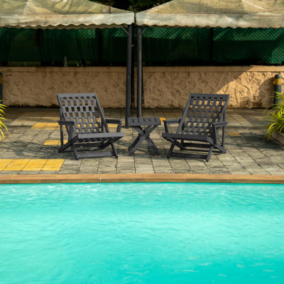 Aspen Fully Assembled All-Weather Outdoor Folding Lounge Chair and Table 3 Piece Set