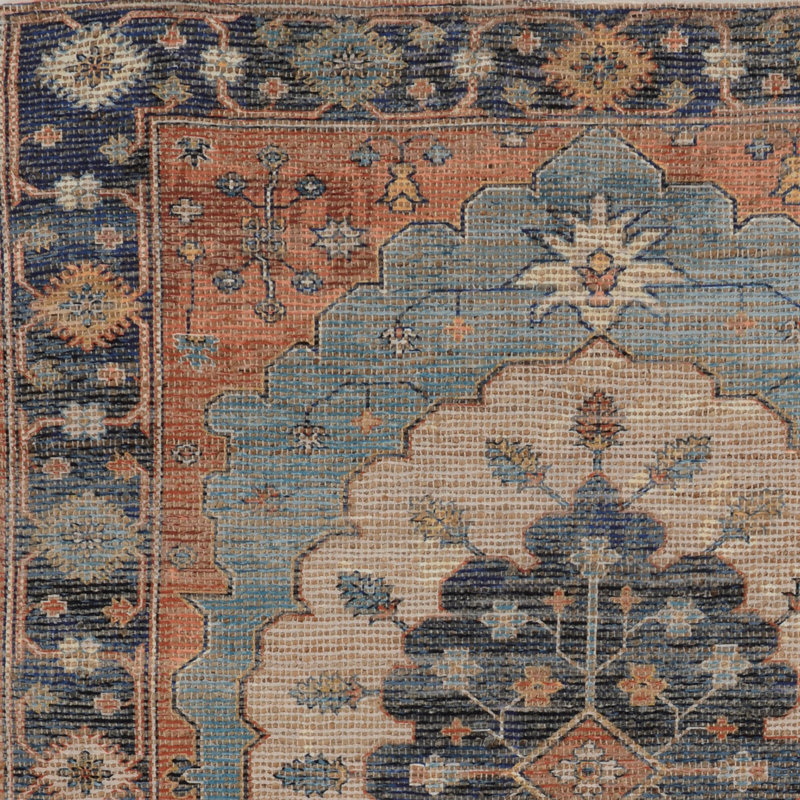 Tapis bleu tissé à la main Medallion, Rectangle 3 pi x 5 pi