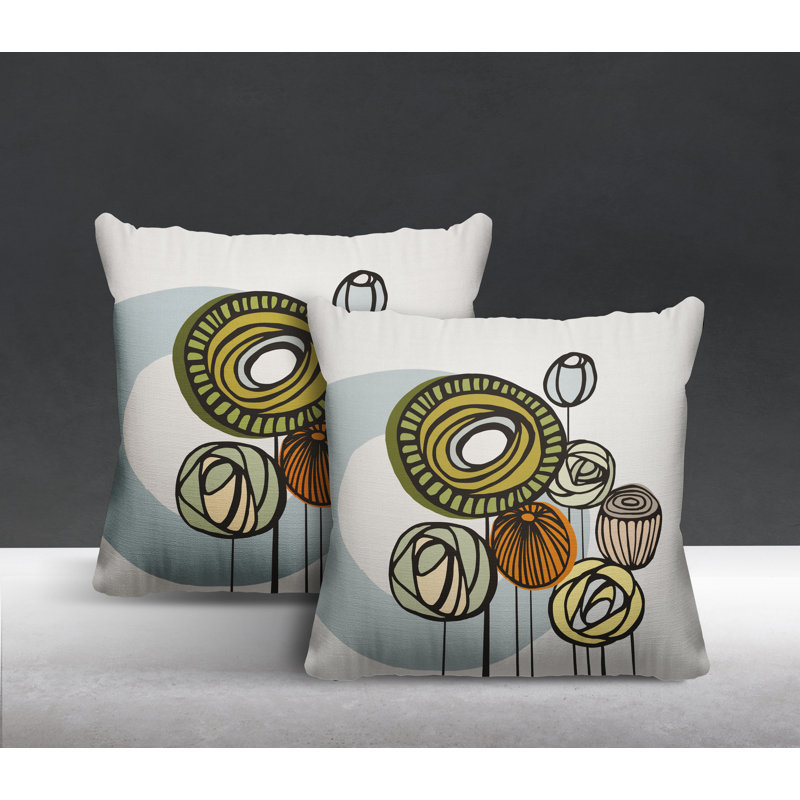  Coussin décoratif floral intérieur / extérieur réversible, L 15 po x H 15 po, Vert