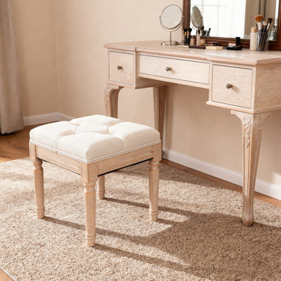 Small Padded Bench, Square Upholstered Rustic Ottoman Bench, Vanity Stools For Bedroom, 15.75" X 15.75" X 15.75" Beige by Winston Porter
