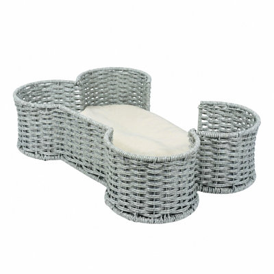 Handwoven Wicker Ireyanna with Raised Edge, Cozy Rattan Sofa Style Cat and Dog Bed for Indoor Use