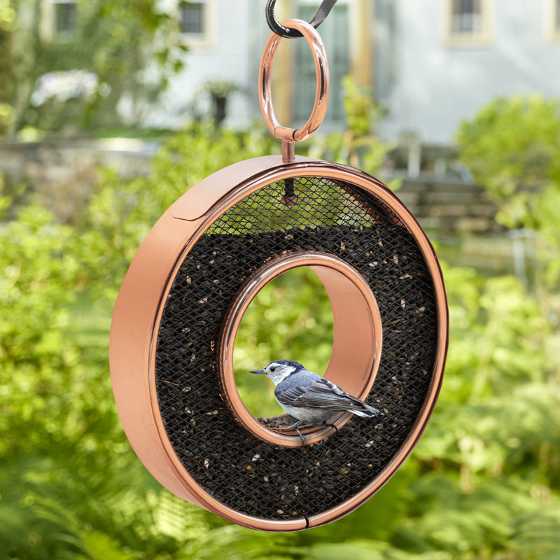 Copper and Black Hanging Circular Bird Feeder with Mesh