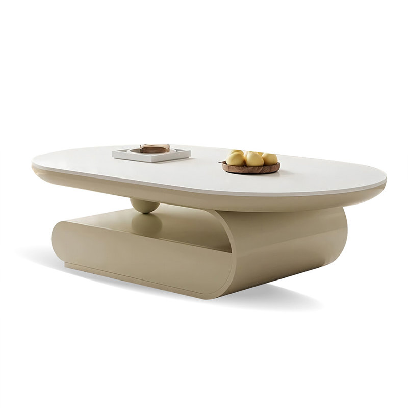 Table basse beige en bois manufacturé et ovale, 51.1816.54" H x 51.18" L x 27.56" W, Beige