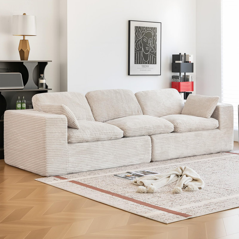 Boneless 110" Oversized Sofa For Living Room, Cloud Boneless Couch With Fluffy Seat Cushions, 3 Seater Upholstered Floor Sofa