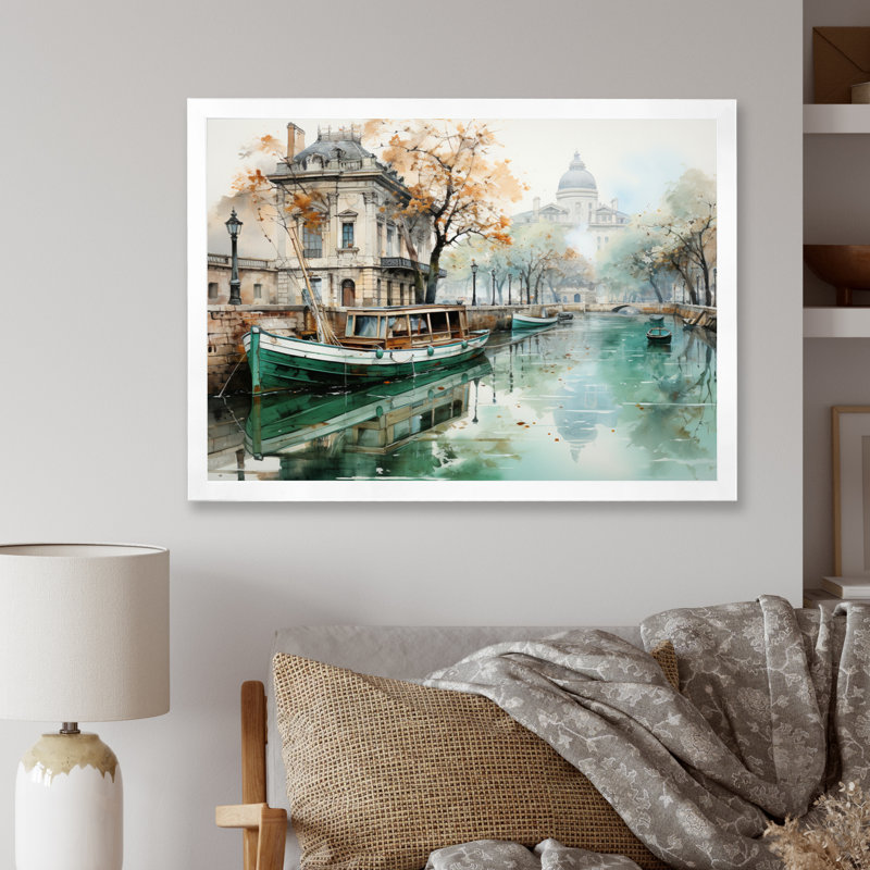 Paris Canal Saintmartin Reflections I - Cityscapes Canvas Wall Art, H 24 po x l 32 po x P 1 po, Cadre simple blanc