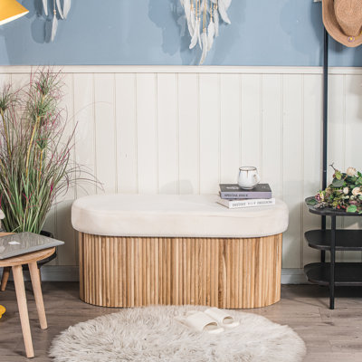 Banc de rangement en velours beige Aguirre
