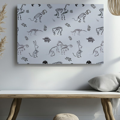 Toile, un motif sans soudure, affiche des illustrations squelettiques stylisées d'un lapin, art de chat, chat et tortue