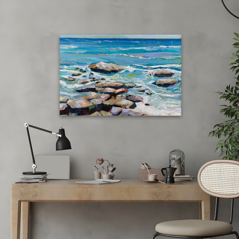 Art de plage et pierres marches bleues, H 16 po x l 24 po