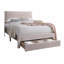 Cadre de lit double 1 pièce de style contemporain avec tiroir de rangement en velours côtelé rose clair