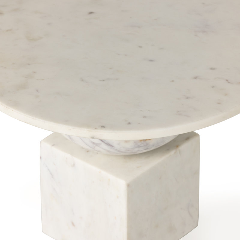 Marlow Genuine Marble Pedestal End Table, Polished White