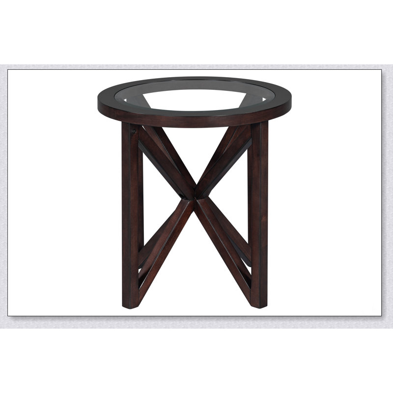 Table basse moderne simple en verre trempé avec base en bois massif, plateau rond transparent pour espaces compacts
