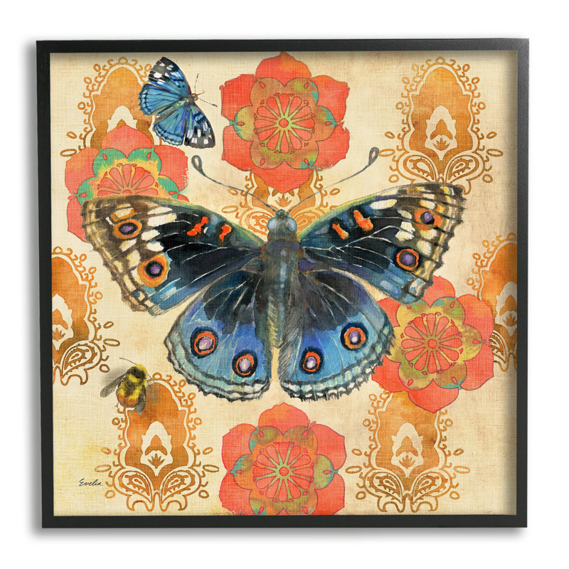 "Butterfly Damask Floral Shapes" par Evelia Designs - cadre flottant, impression sur bois, H 12 po x l 12 po x P 1,5 po