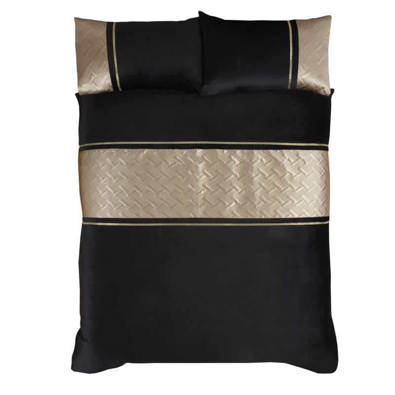 Olympia Cotton Blend Chevron / Zig Zag Duvet Cover with Pillowcases Included, Gold/Black