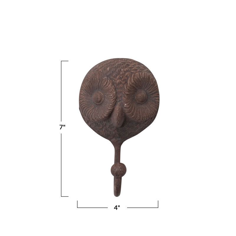 Rustic Carved Cast Iron Owl Wall Hook
