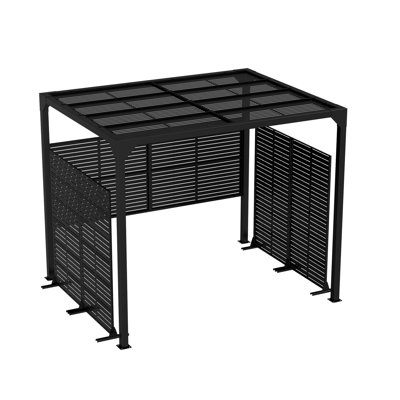 9.8'X7.9' Metal Louvered Pergola & 4 Pcs Metal Privacy Screen Fence Panel, Steel Frame Patio Pavilion For Outdoor Backyard Garden