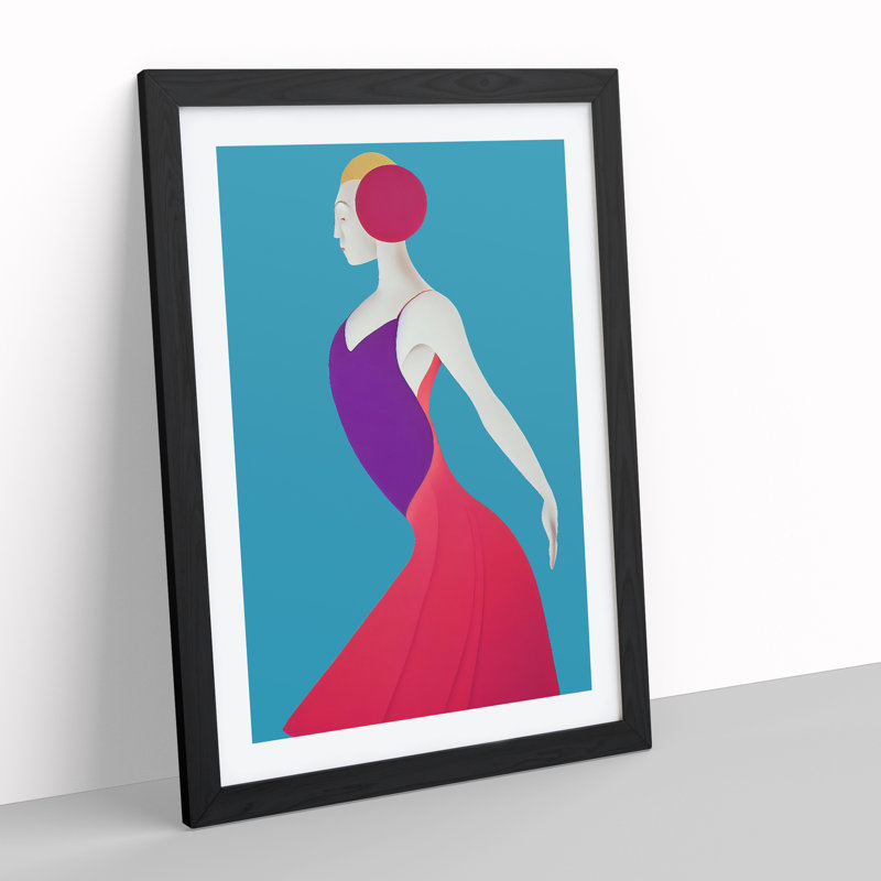Abstract Dancing Woman No.4 - Wall Art, Black Framed, 64cm H x 46cm W x 2cm D