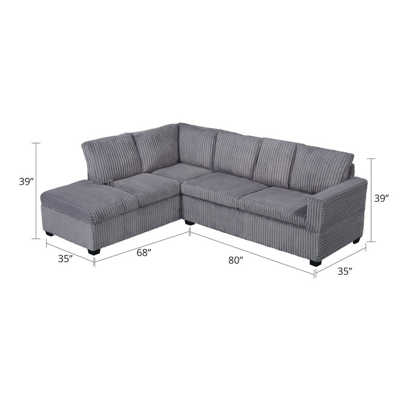 Canapé modulaire 2 pièces Elinborg, Velours côtelé gris