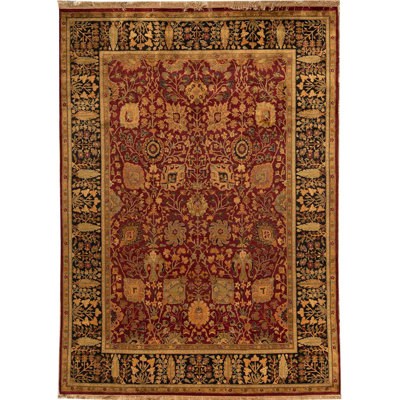 Tapis rouge et noir noué à la main de haute qualité