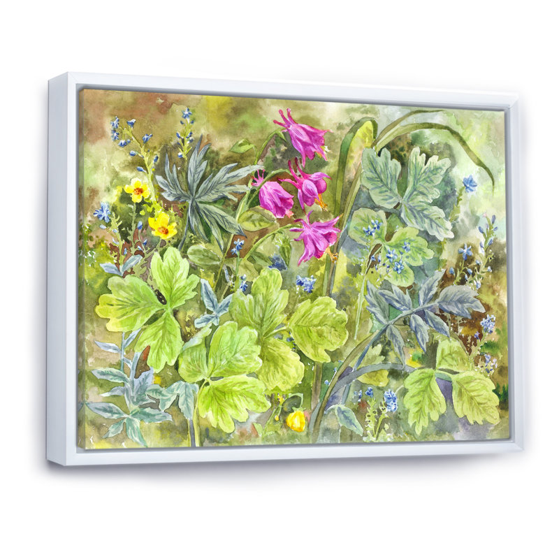Plants in Flowering Garden - reproduction d'art sur toile, H 24 po x l 36 po x P 1 po, Cadre flottant blanc