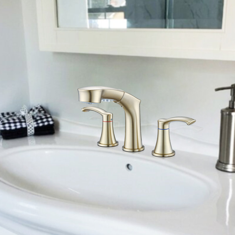 Topcraft Pull Down Two Handle Bathroom Sink Faucet, Brushed Gold
