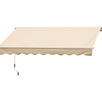 Beige Patio Awning 10' X 8', Sun Shelter With & Water Resistance, Manual Crank, Aluminum Frame For Deck, Balcony, Yard Deck Sunshade Water- Fabric,
