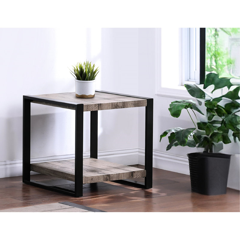 Table d'appoint rustique moderne avec rangement, fini bois brun-gris pour la maison